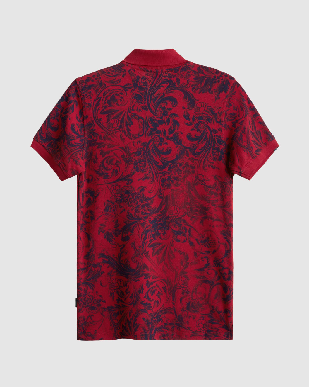 Men's Red Polo, with Baroque Wall Paper Print and Embossed Casual Society Logo