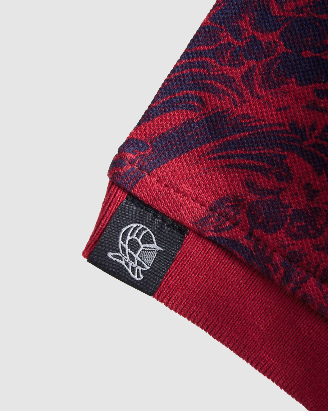 Men's Red Polo, with Baroque Wall Paper Print and Embossed Casual Society Logo