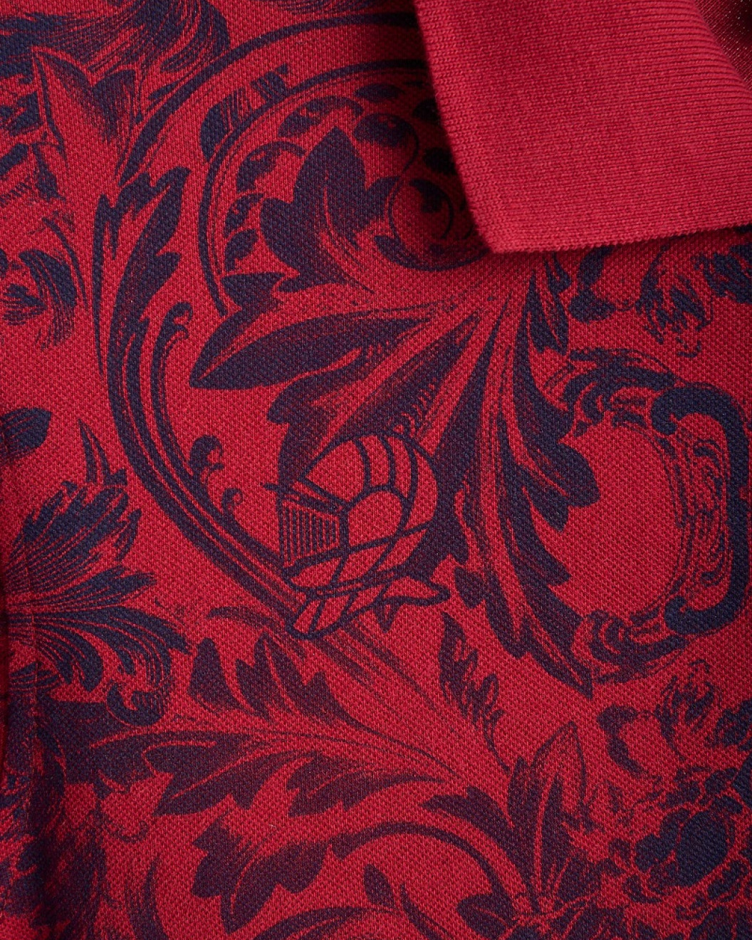 Men's Red Polo, with Baroque Wall Paper Print and Embossed Casual Society Logo