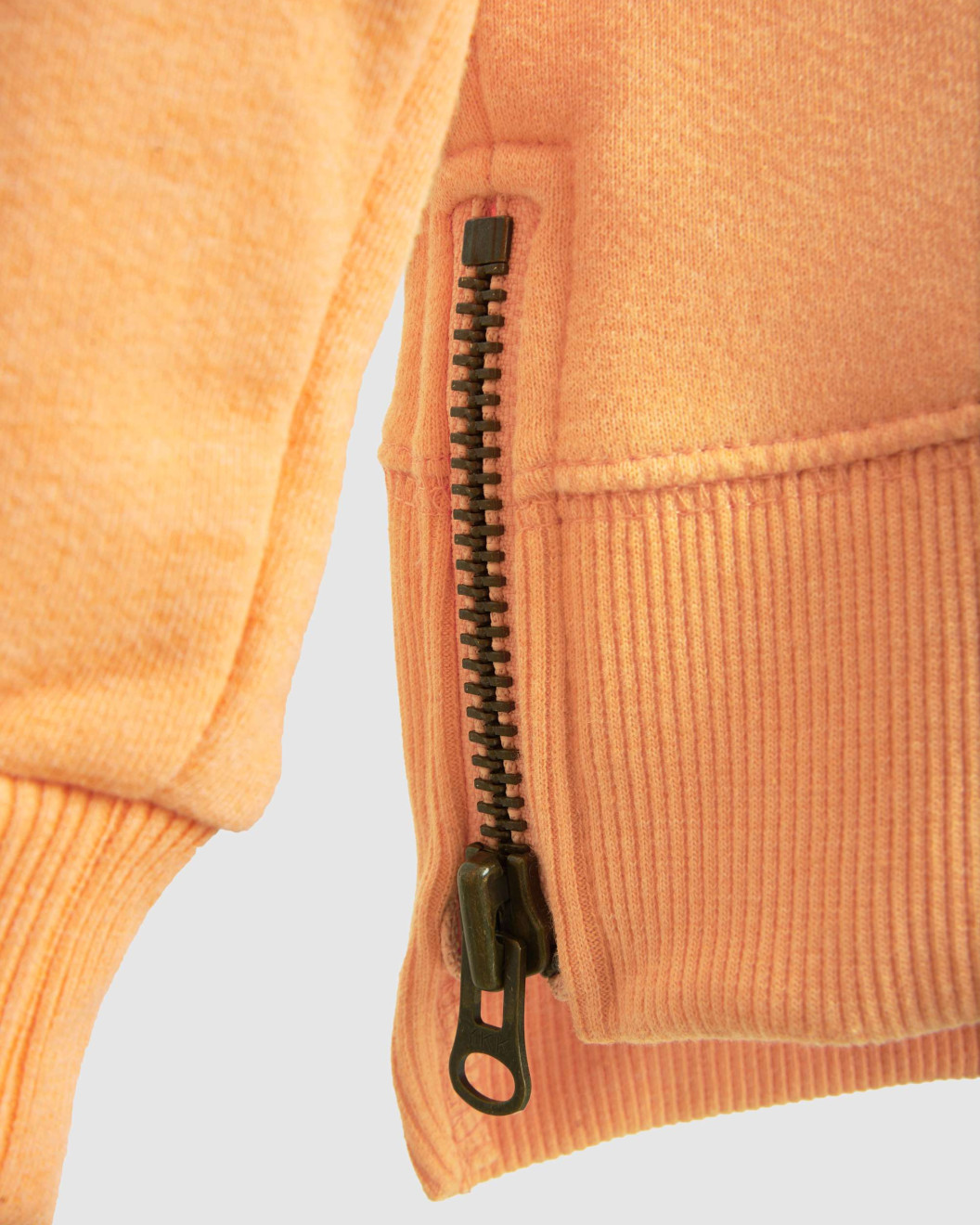 Mens, Pastel Orange Loop-Back Cotton Sweatshirt, with Casual Society Embossed Micro-Leather and Velvet Emroidery