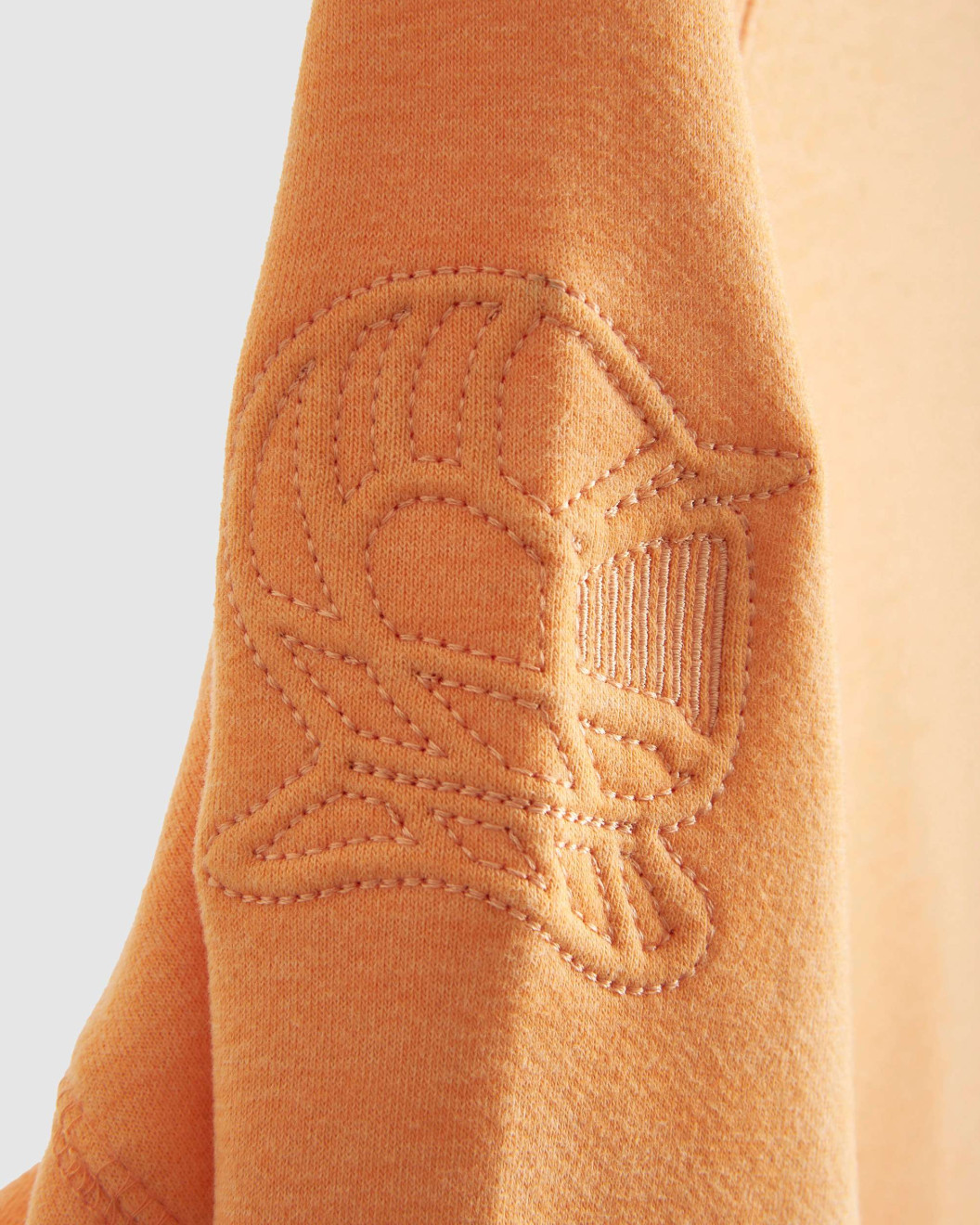 Mens, Pastel Orange Loop-Back Cotton Sweatshirt, with Casual Society Embossed Micro-Leather and Velvet Emroidery