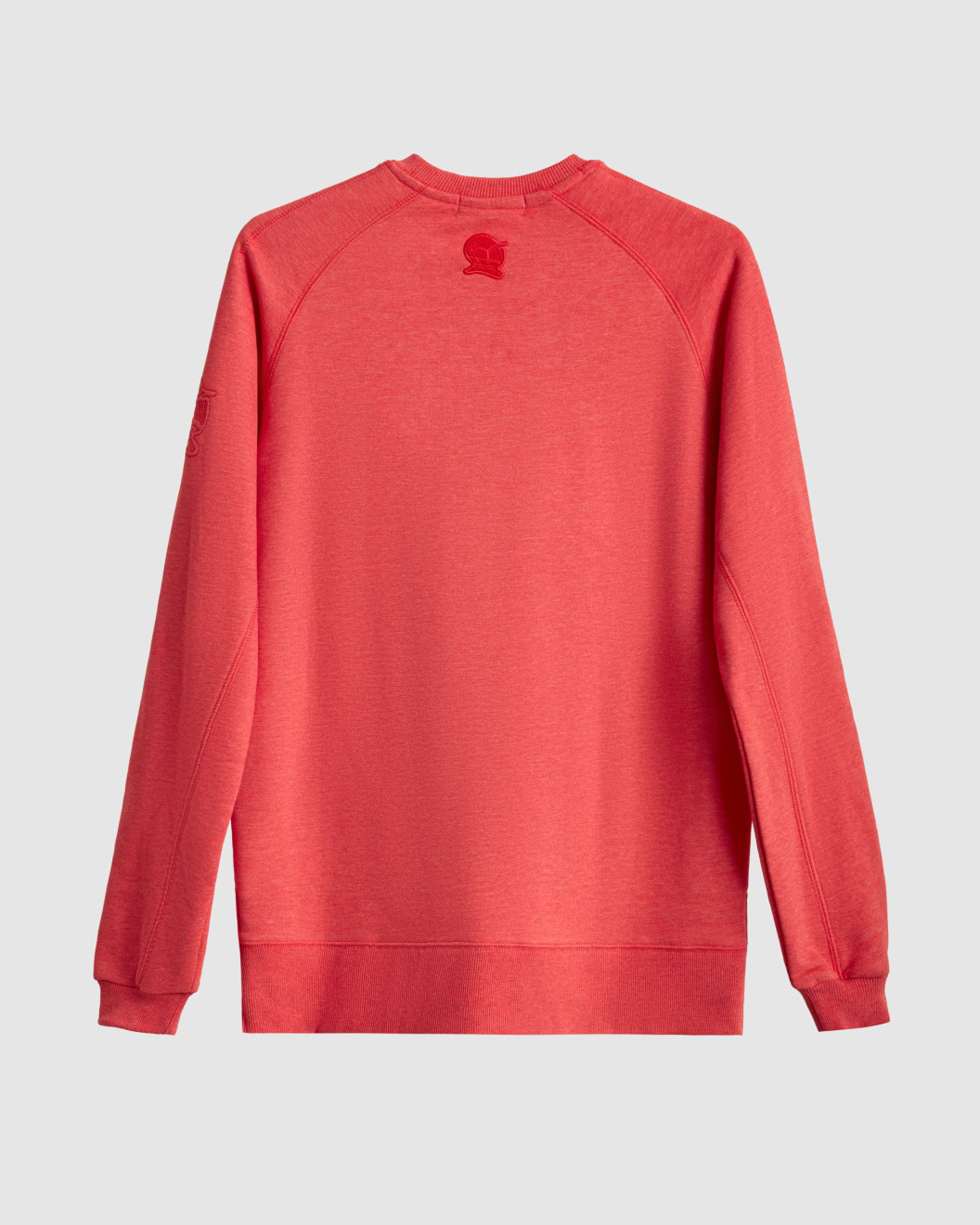 Mens Grenadine Red Loop-Back Cotton Sweatshirt, with Casual Society Embossed Micro-Leather and Velvet Emroidery