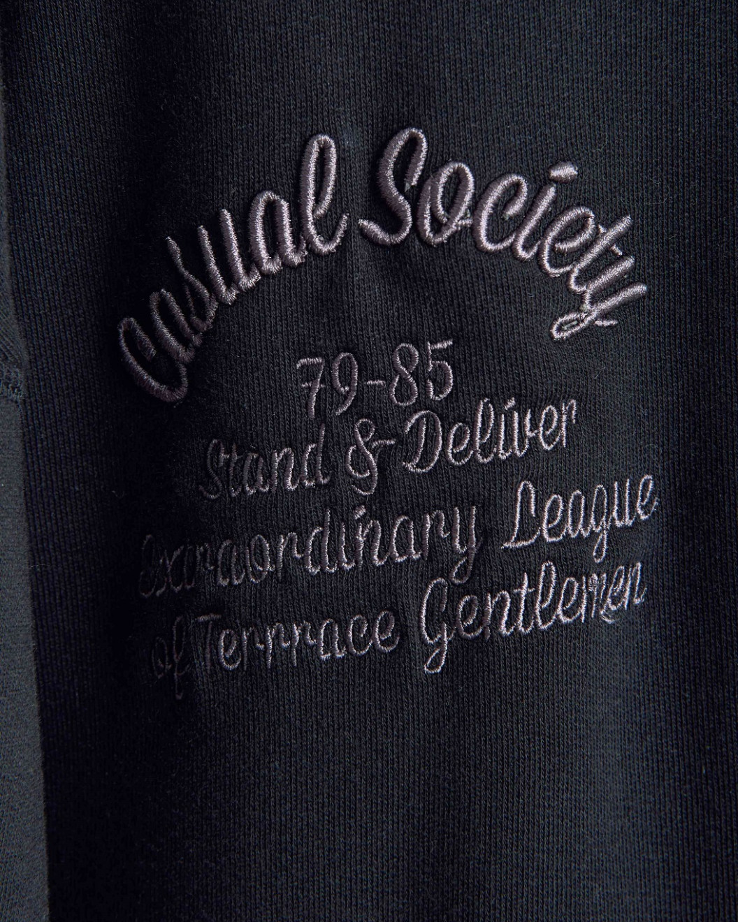 Men's Black Loop-back Cotton Sweatshirt Parka, with Casual Society Logo in Micro-Leather Embossed Embroidery