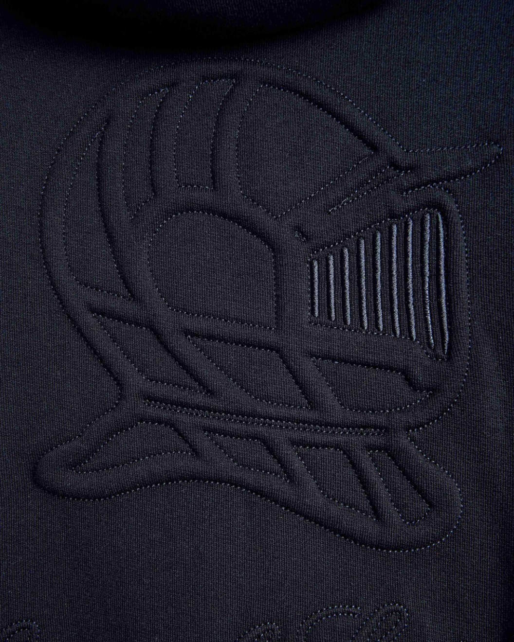 Men's Black Loop-back Cotton Sweatshirt Parka, with Casual Society Logo in Micro-Leather Embossed Embroidery