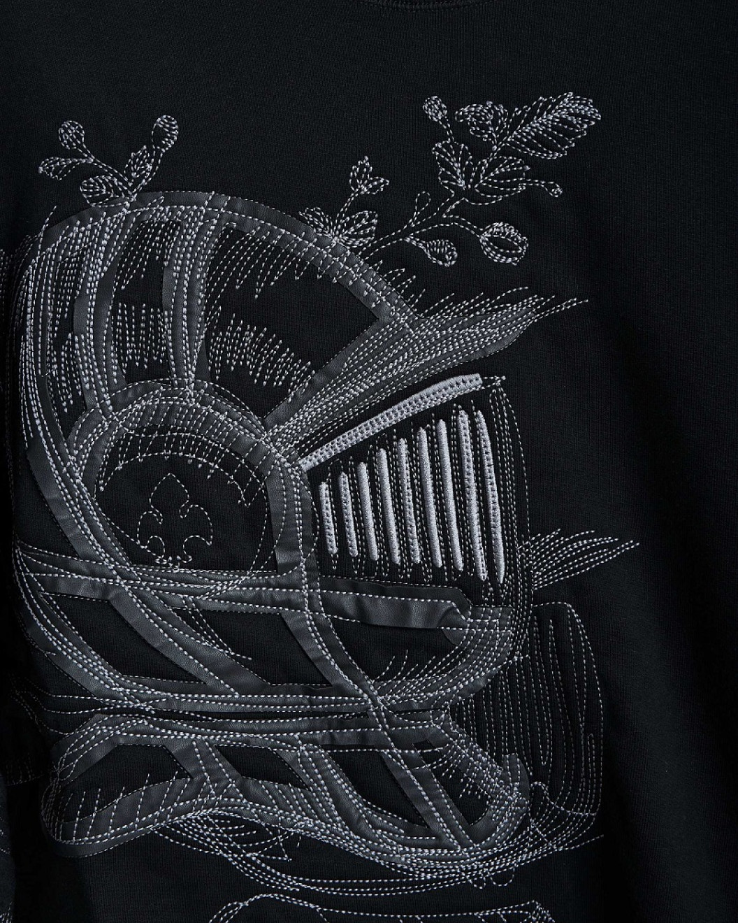 Men's Black Loop-Back Sweatshirt, with Casual Society Micro-Leather Applique Embossed Embroidery