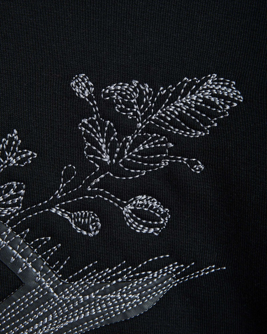 Men's Black Loop-Back Sweatshirt, with Casual Society Micro-Leather Applique Embossed Embroidery