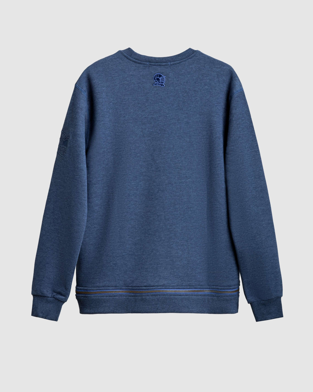 Men's Blue Loop-Back Cotton Sweatshirt, with Casual Society Micro-Leather Embroidery