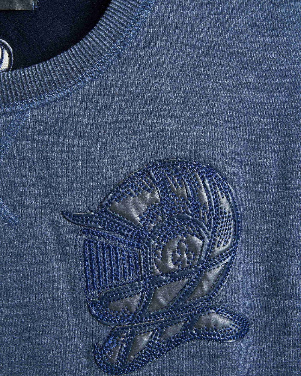 Men's Blue Loop-Back Cotton Sweatshirt, with Casual Society Micro-Leather Embroidery