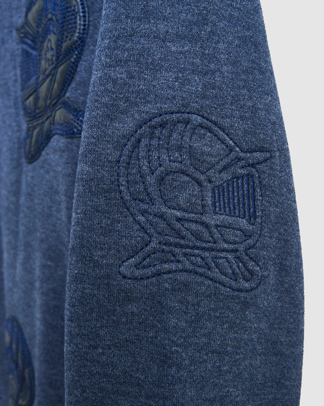 Men's Blue Loop-Back Cotton Sweatshirt, with Casual Society Micro-Leather Embroidery