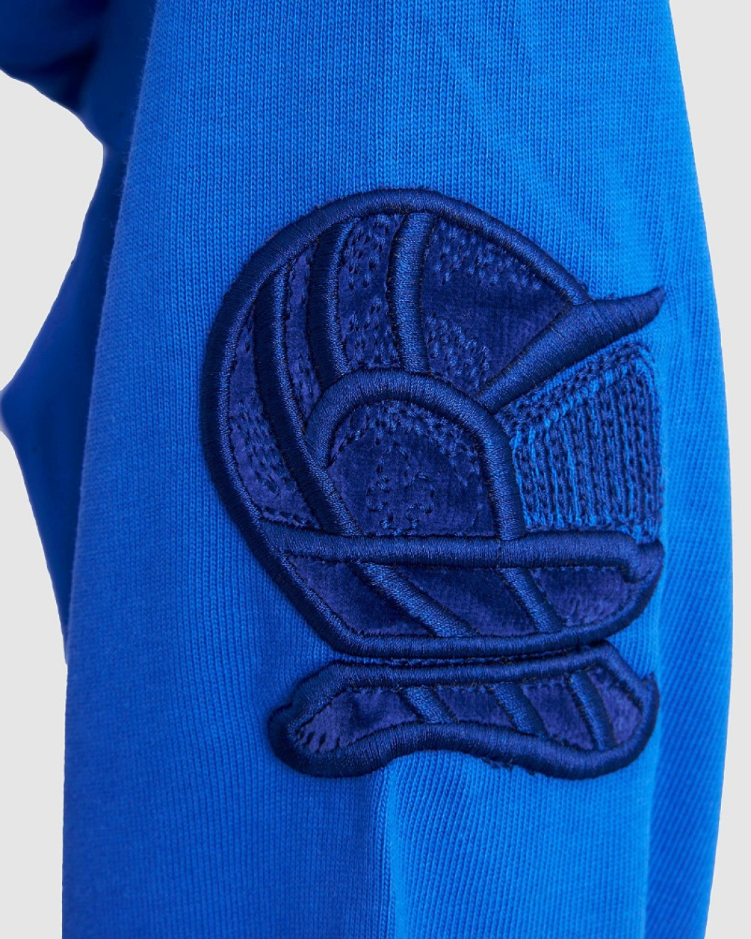 Men's Blue Single Jersey Hoodie, with Casual Society Micro-Laminate, Velvet Applique Embroidery