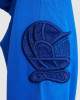 Men's Blue Single Jersey Hoodie, with Casual Society Micro-Laminate, Velvet Applique Embroidery