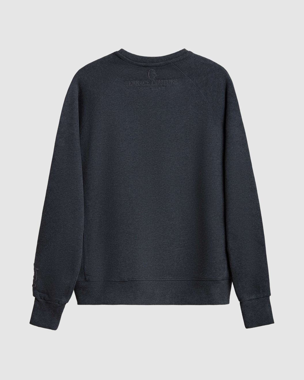 Men's Grey Loop-Back Cotton Sweatshirt, with Embossed Casual Society Micro-Leather & Velvet Embroidery