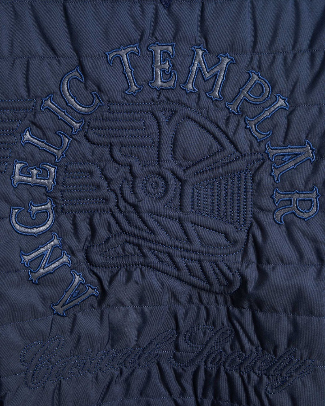 Men's Navy Loop-Back Cotton Sweatshirt, with Quilted Micro Leather and Velvet Applique Embroidery