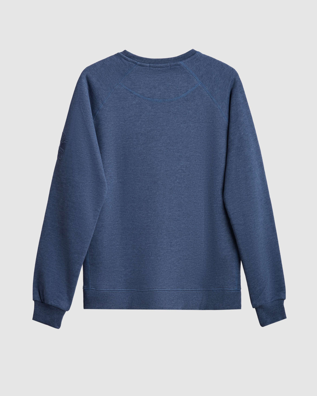 Men's Blue Loop-Back Cotton Sweatshirt with Micro-Leather and Velvet Applique Embossed Embroidery