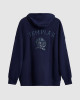 Men's Navy Loop-Back Cotton Sweatshirt Hoodie with Micro-Leather Embossed Applique Embroidery