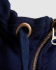 Men's Navy Loop-Back Cotton Sweatshirt Hoodie with Micro-Leather Embossed Applique Embroidery