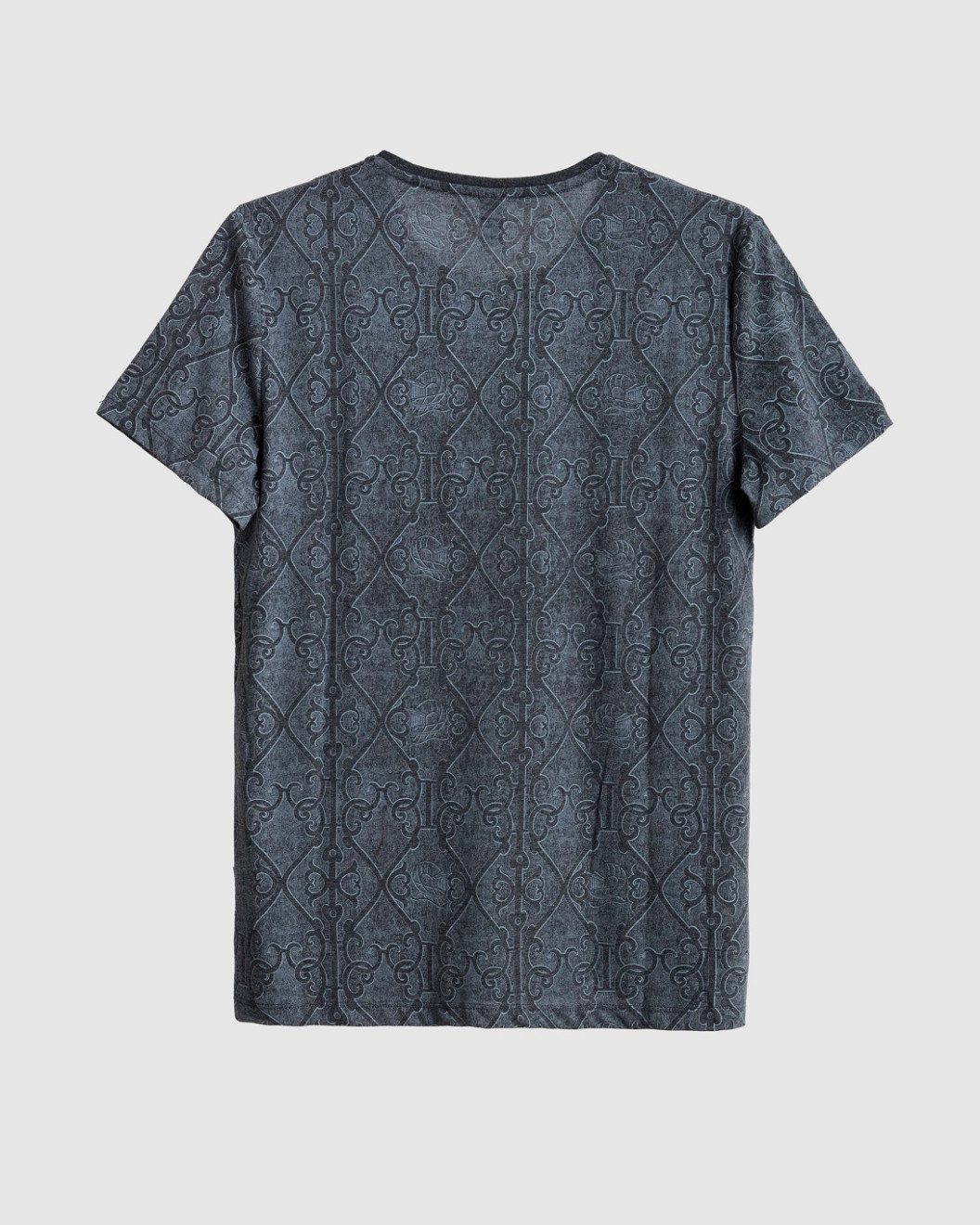 Men's Anthracite Grey Cotton Melange T-Shirt, with Antique White Barouque Gate Print