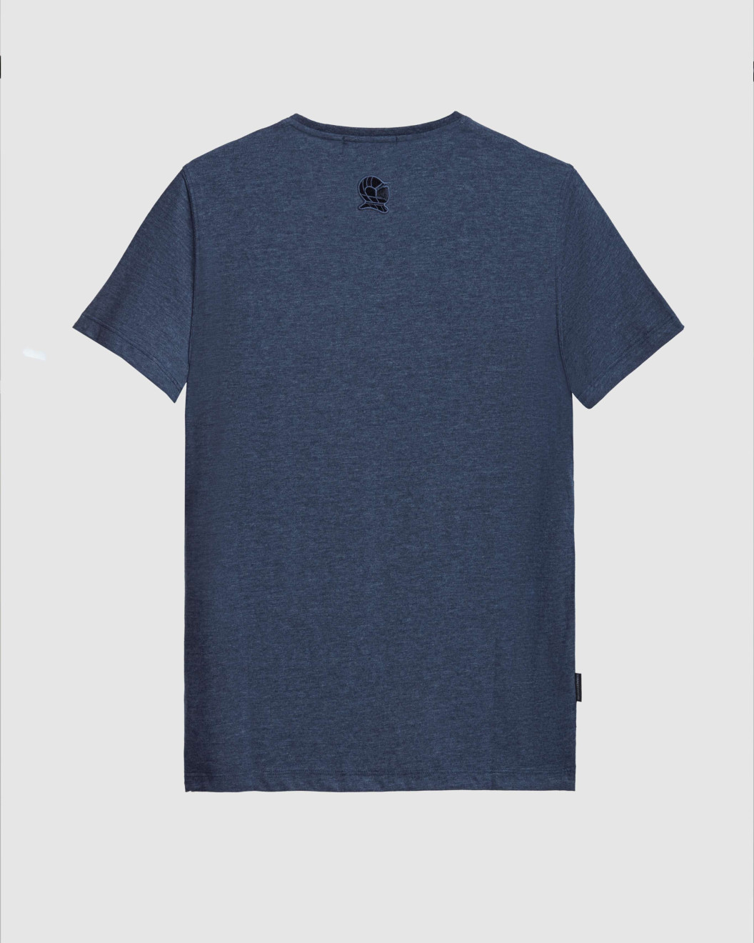 Men's Night Blue Cotton Melange T-Shirt, with Classic Casual Society Logo, Black Flock Print & Velvet Embroiery Logo Rear