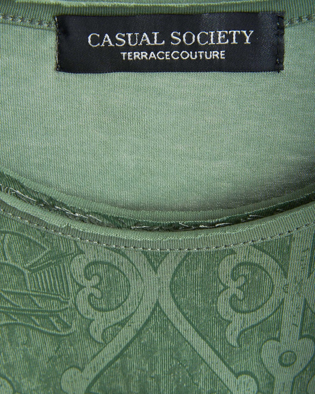 Men's Olive Green Cotton Henley Shirt, with Antique Barouque All-over Print on Front Panel