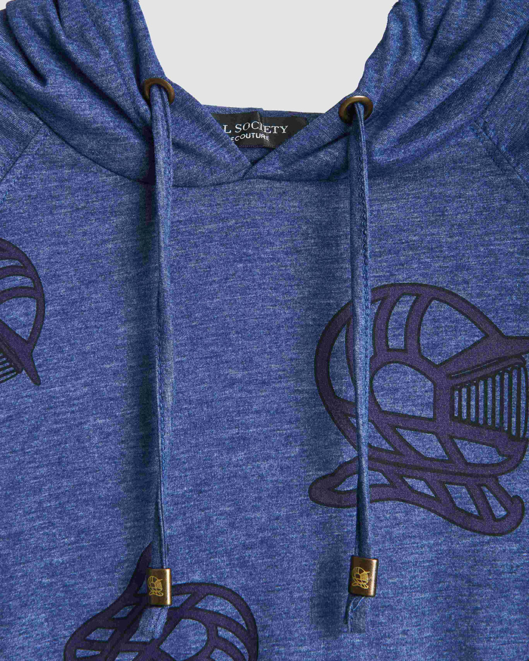 Men's Night Blue, Hooded Henley, with Casual Society All-Over Rubber Print, Embossed Embroidery Logo