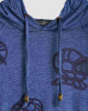 Men's Night Blue, Hooded Henley, with Casual Society All-Over Rubber Print, Embossed Embroidery Logo