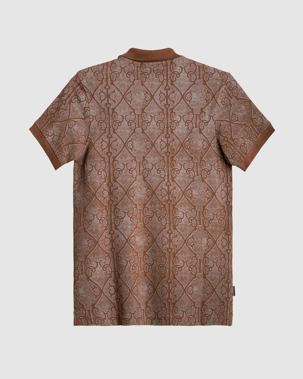 Men's Brown Pique Polo, with Antique Gate Print and Featuring Casual Society Logo