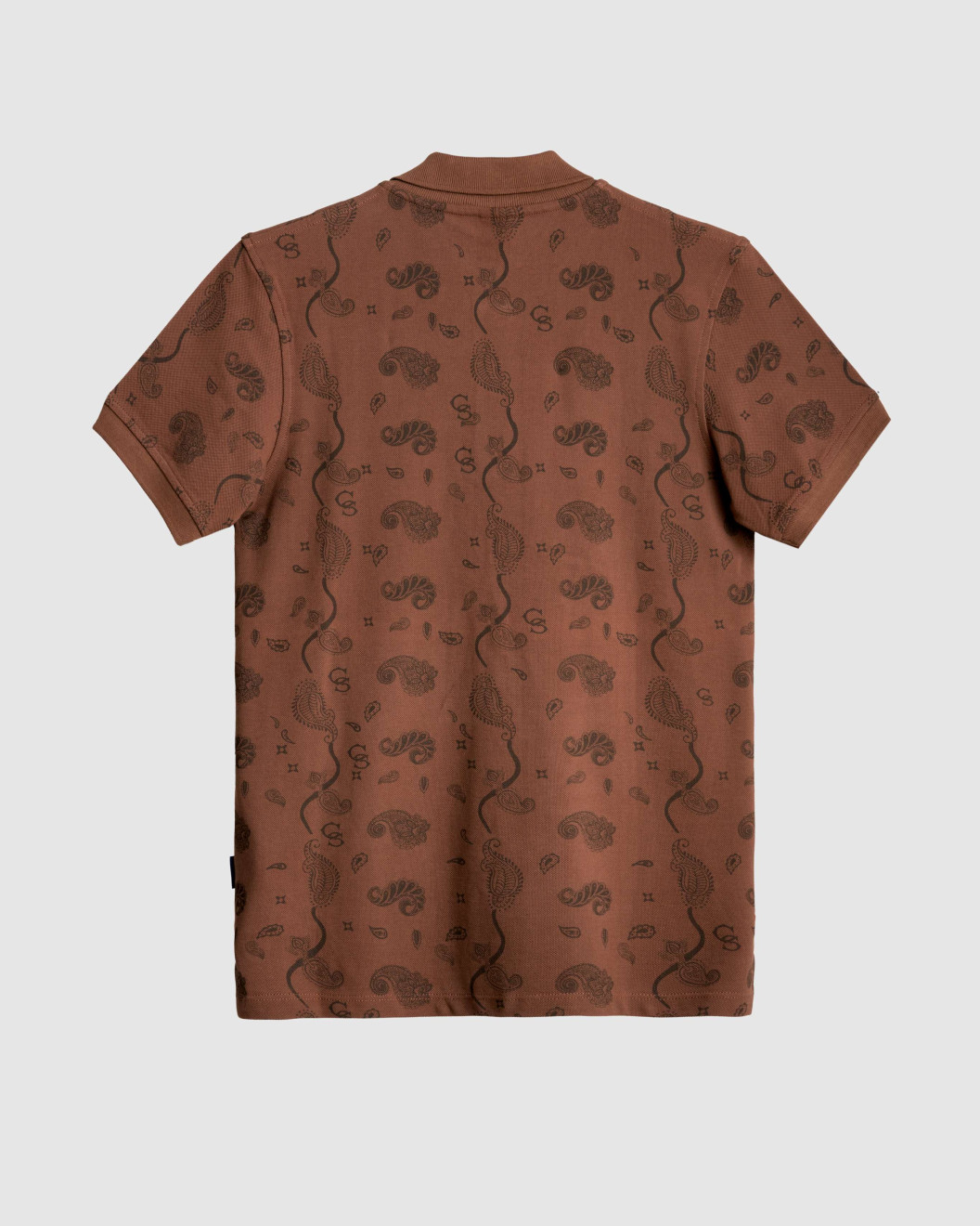 Men's Brown Pique Polo, with Soho 1964 all-over Paisley Print