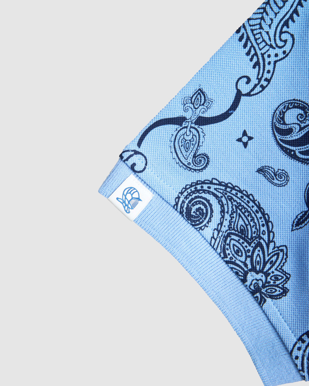 Men's Baby Blue Pique Polo, with Soho 1964 all-over Paisley Print