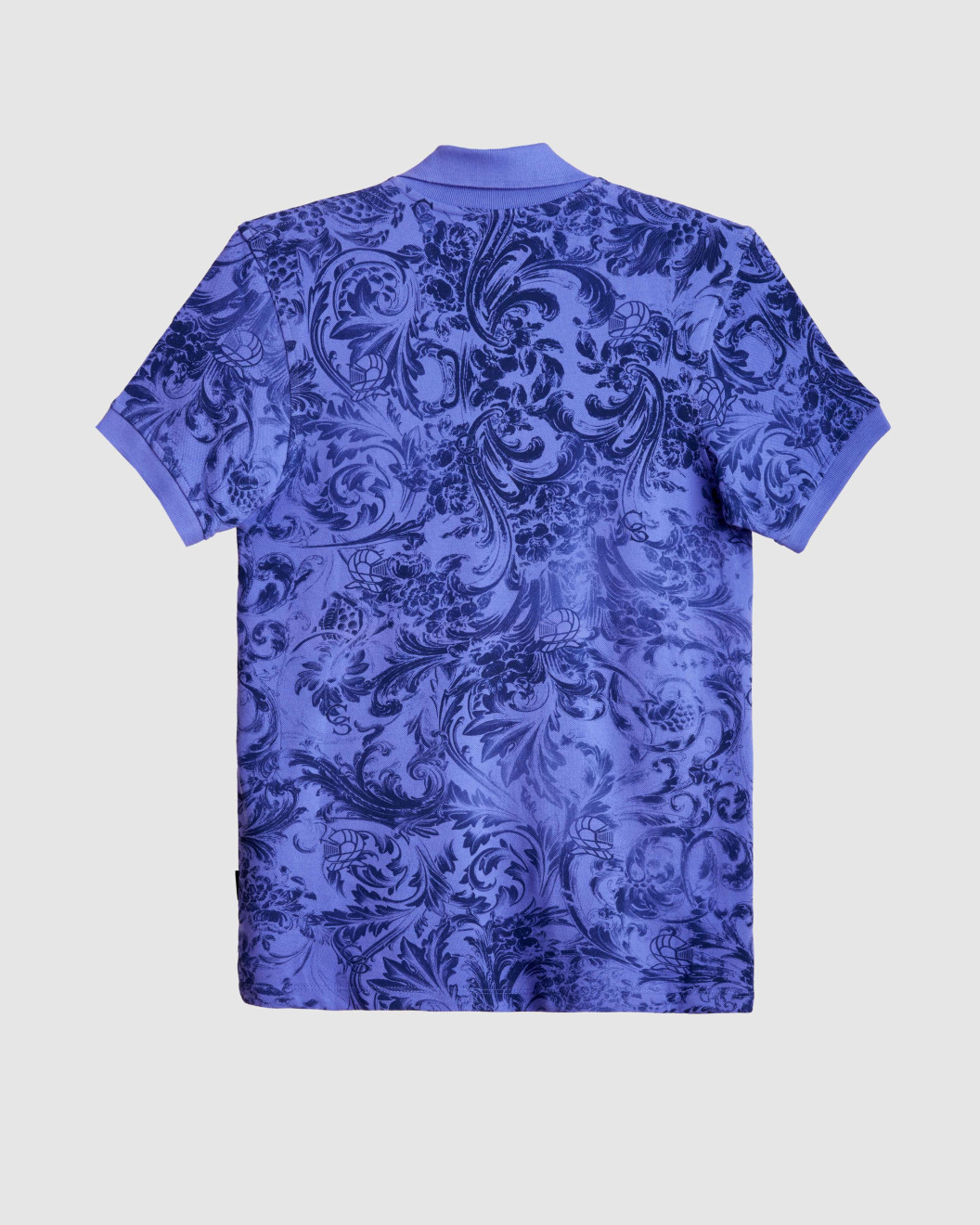 Men's Blue Polo, with Baroque Wall Paper Print and Embossed Casual Society Logo