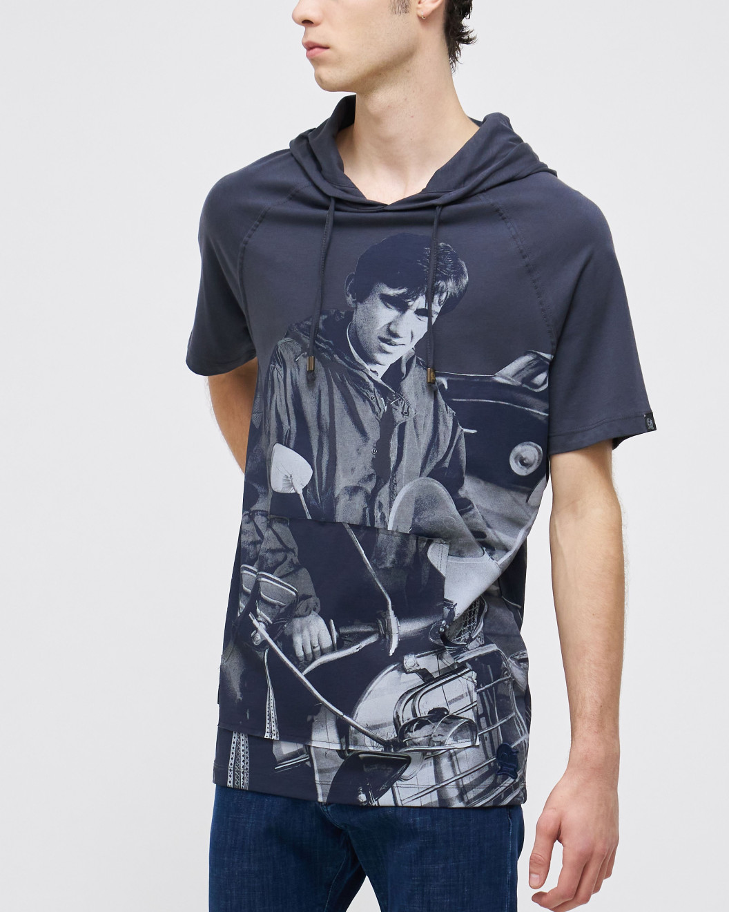 Men's Cobalt Grey, Hooded, Single Jersey T-Shirt, with Jimmy Quadrophenia Scooter Print