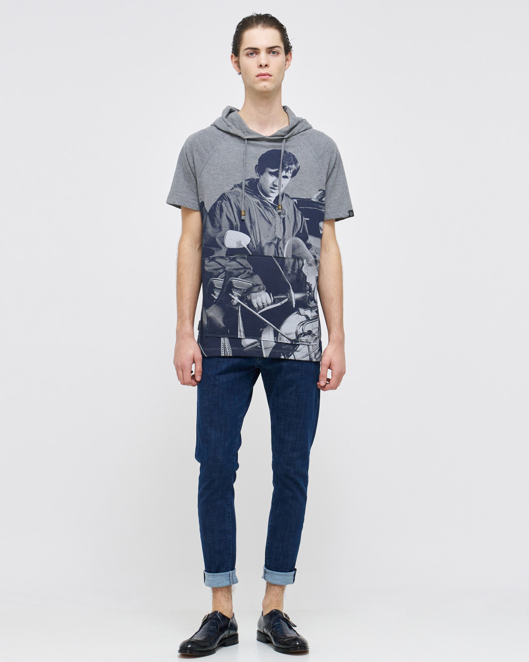 Men's Statue Grey, Hooded Single Jersey T-Shirt, Jimmy Quadrophenia Scooter Print