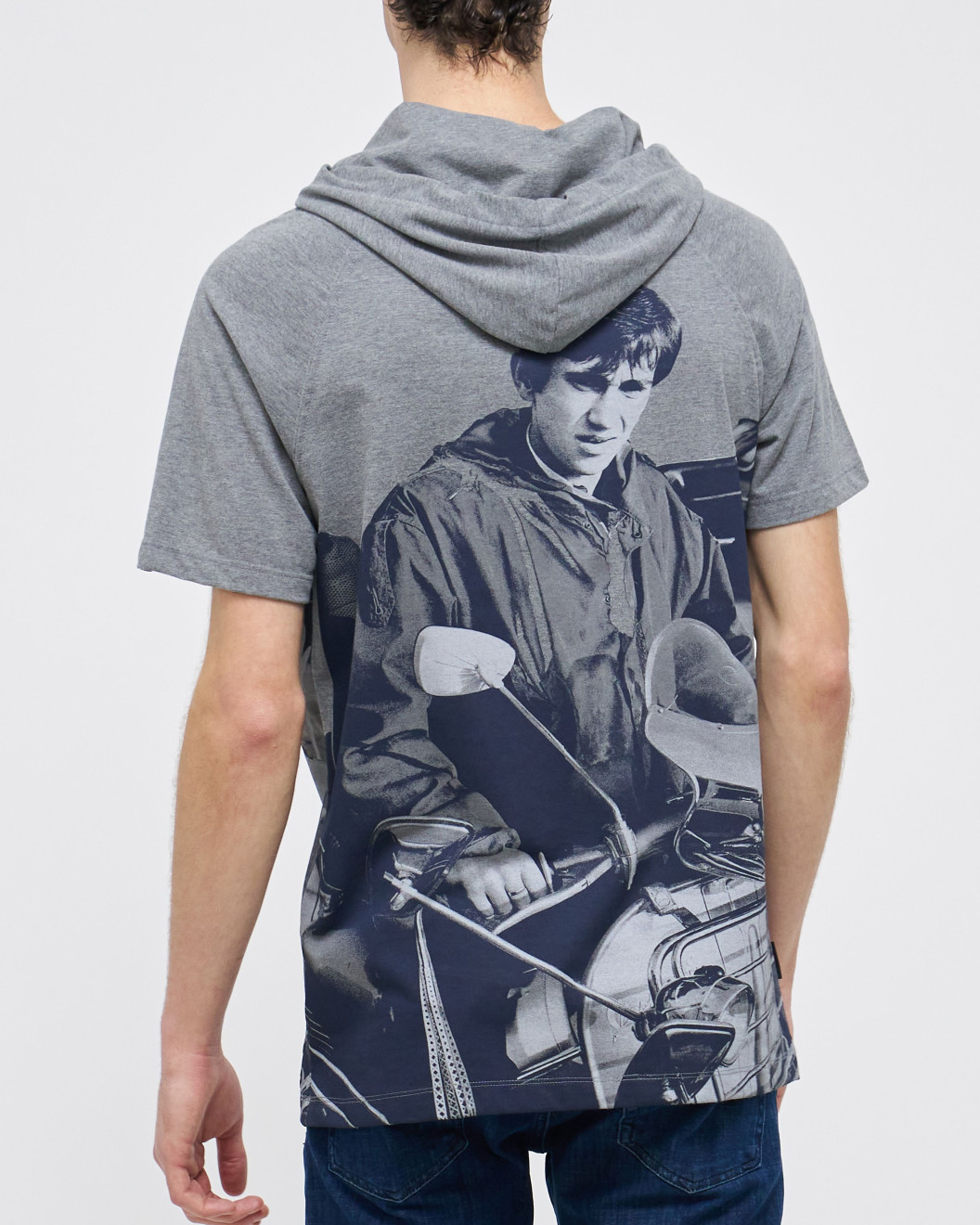 Men's Statue Grey, Hooded Single Jersey T-Shirt, Jimmy Quadrophenia Scooter Print