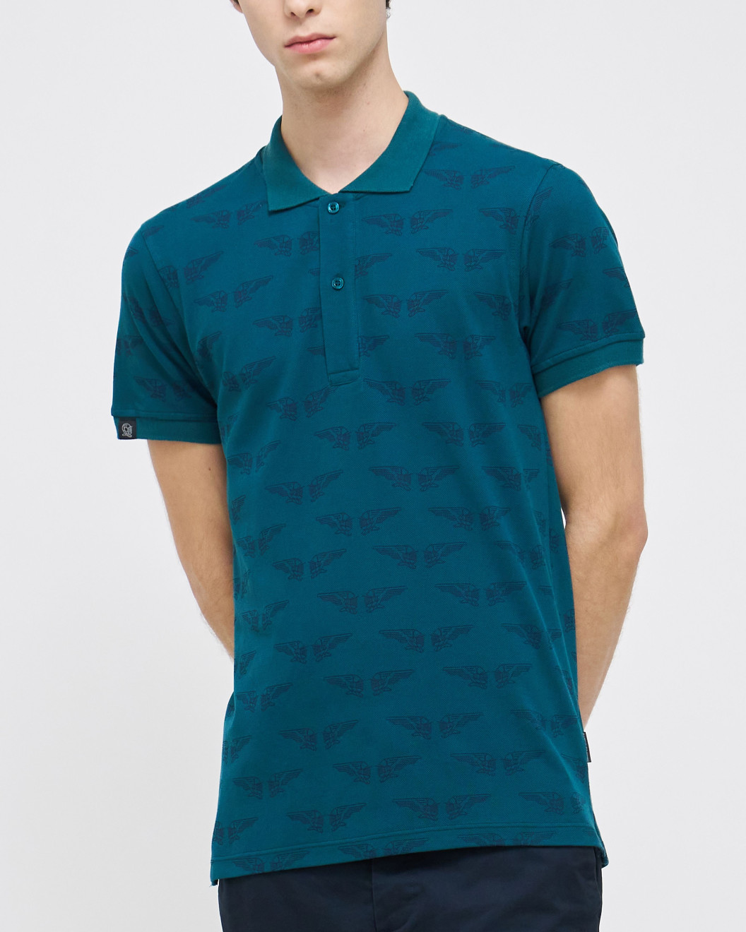 Men's Teal Pique Polo, with Angelic Templar Print and Casual Society Embossed Logo