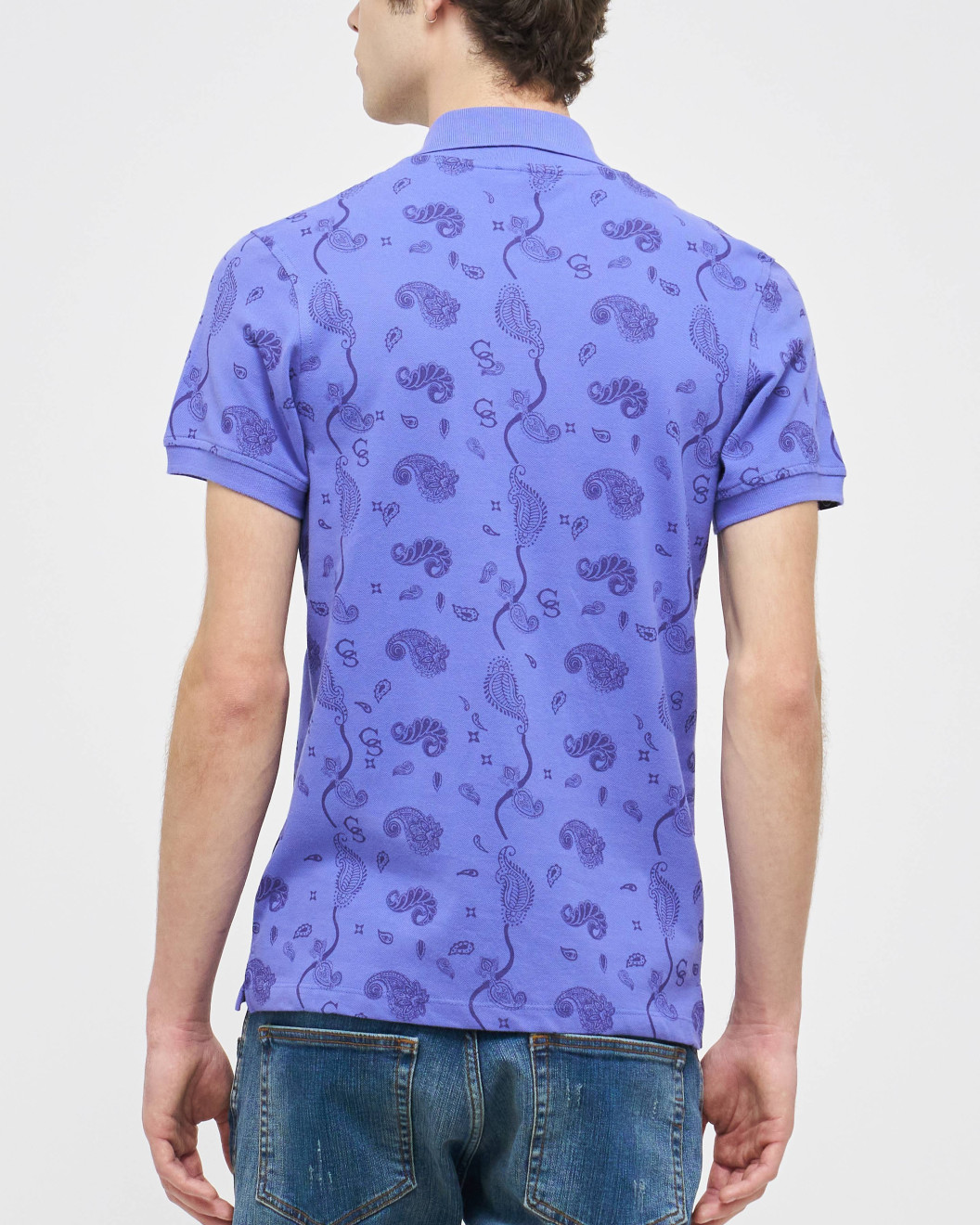 Men's Blue Pique Polo, with Soho 1964 all-over Paisley Print