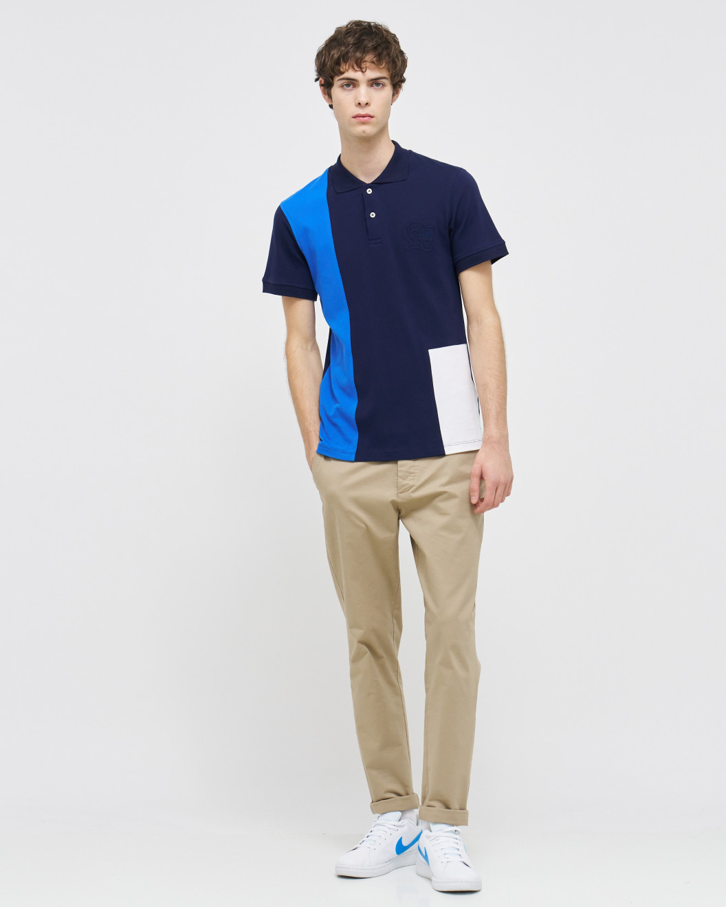 Men's Dazzling Blue Pique Polo, with Navy, White Panels and Casual Society Logo