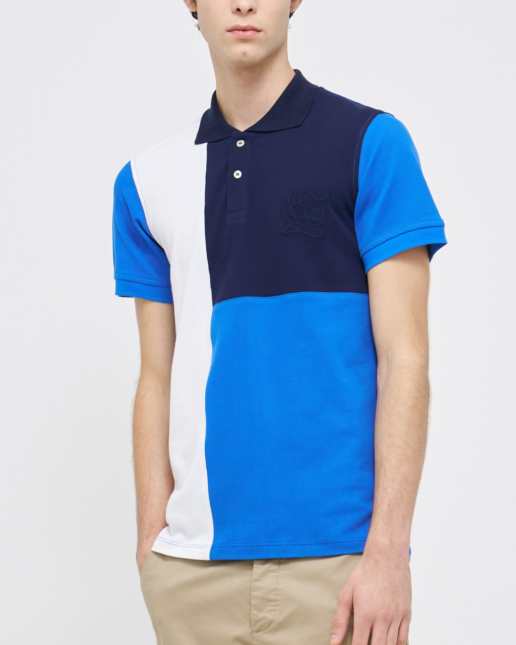 Men's Blue Polo, with White and Blue Panels and Casual Society Logo