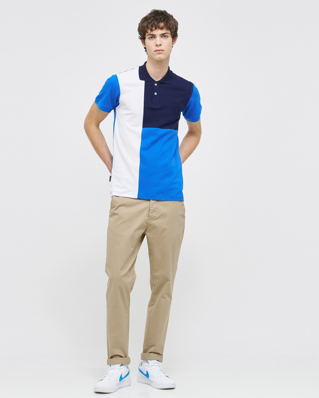 Men's Blue Polo, with White and Blue Panels and Casual Society Logo