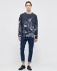 Men's Grey Melange Loop-Back Sweatshirt, Quadrophenia Print and Embossed Velvet Embroidery