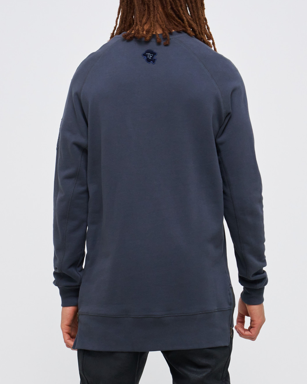 Men's Grey Loop-Back Sweatshirt, with Casual Society Velvet and Micro Leather Applique Embossed Embroidery