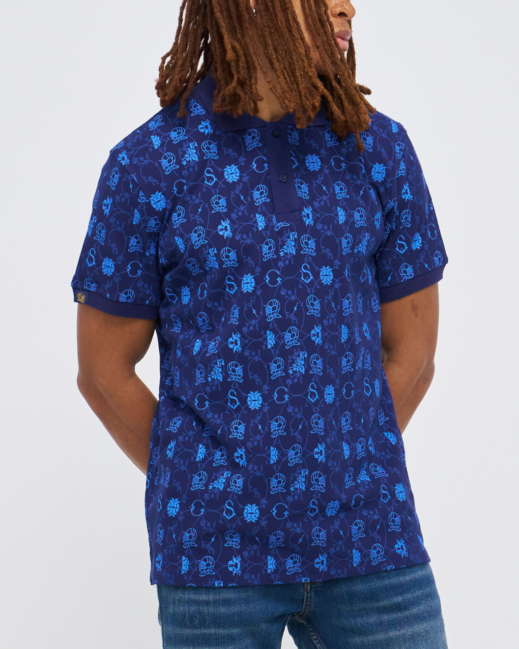 Men's Navy Polo, with Paisley Print and Embossed Casual Society Logo