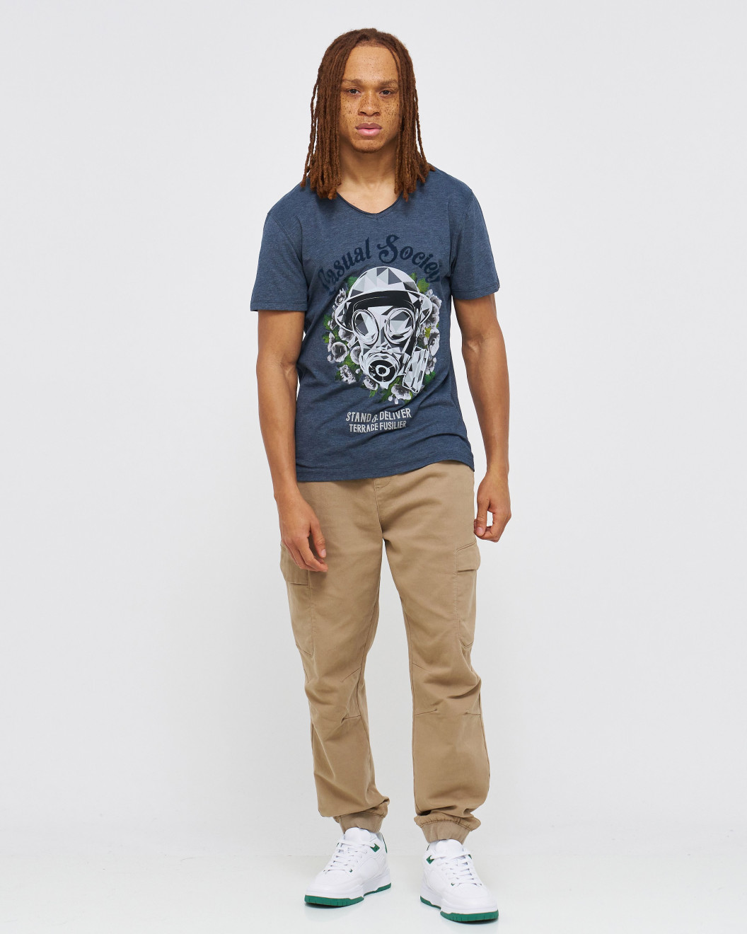 Men's Night Blue Cotton Melange T-Shirt, Casual Society X Fusilier London Stand & Deliver Rubber Print