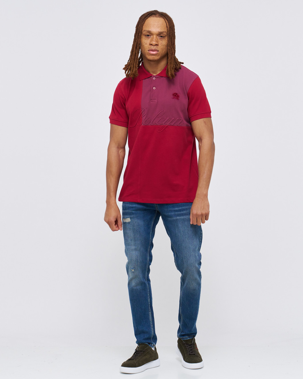 Men's Rio Red Pique Polo, with Baroque Print and Casual Emboosed Society Logo