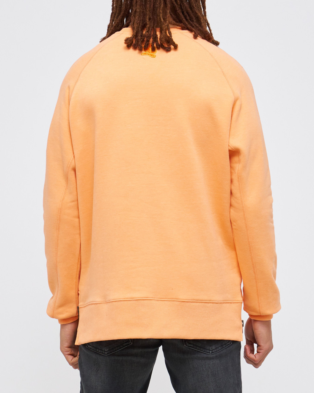 Mens, Pastel Orange Loop-Back Cotton Sweatshirt, with Casual Society Embossed Micro-Leather and Velvet Emroidery