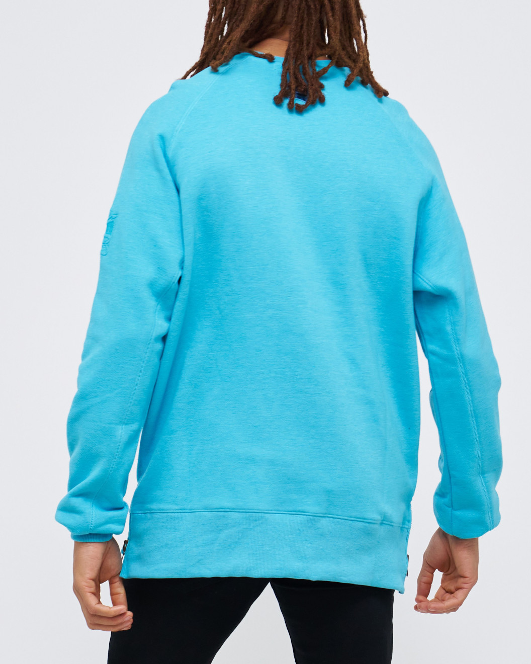 Men's Blue Loop-Back Cotton Sweatshirt with Casual Society Embossed Micro-Leather and Velvet Embroidery