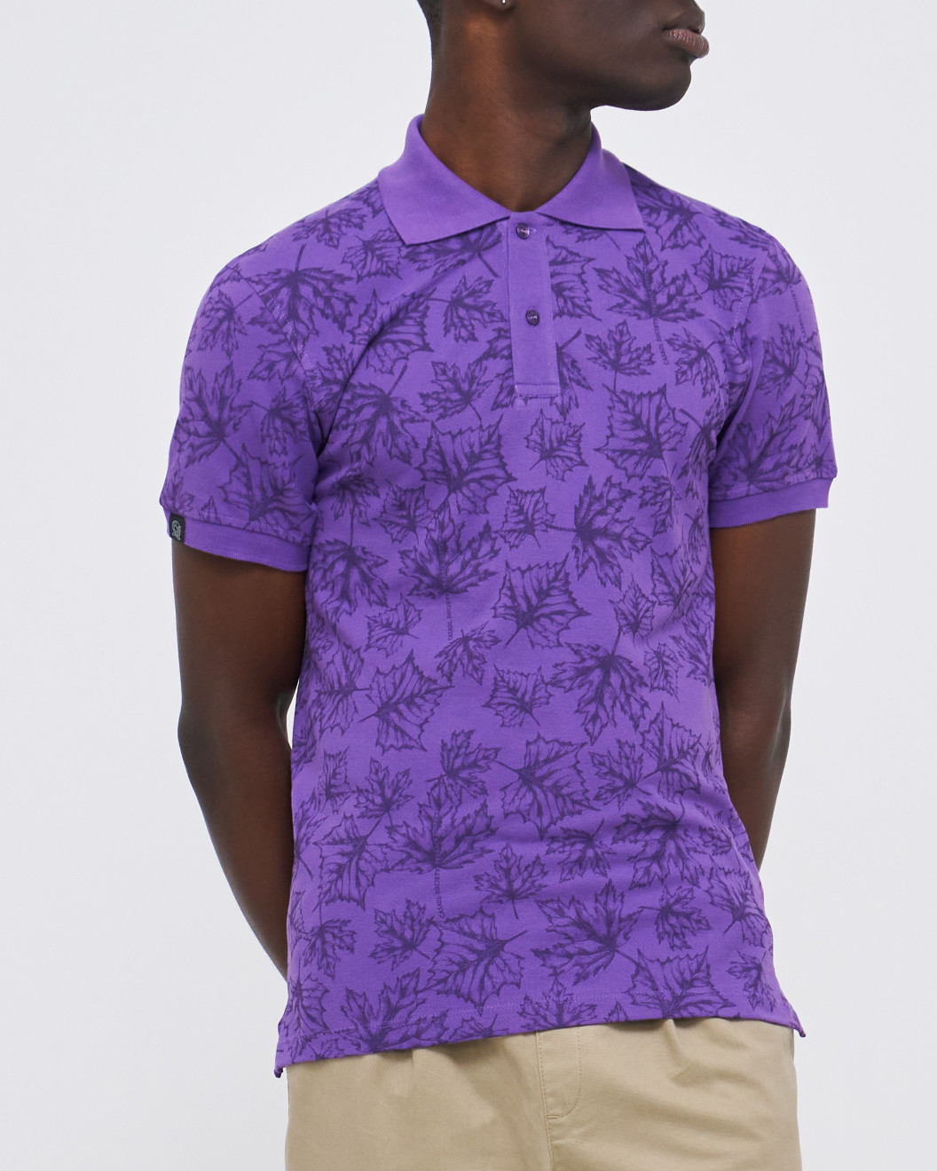 Men's Lavender Pique Polo, with Autumn Leaves Print and Casual Society Logo