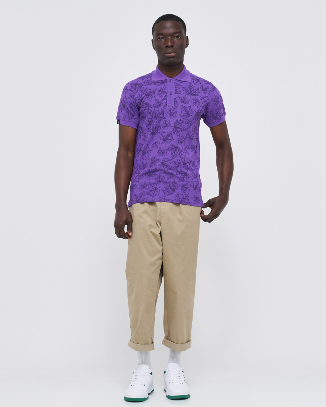 Men's Lavender Pique Polo, with Autumn Leaves Print and Casual Society Logo