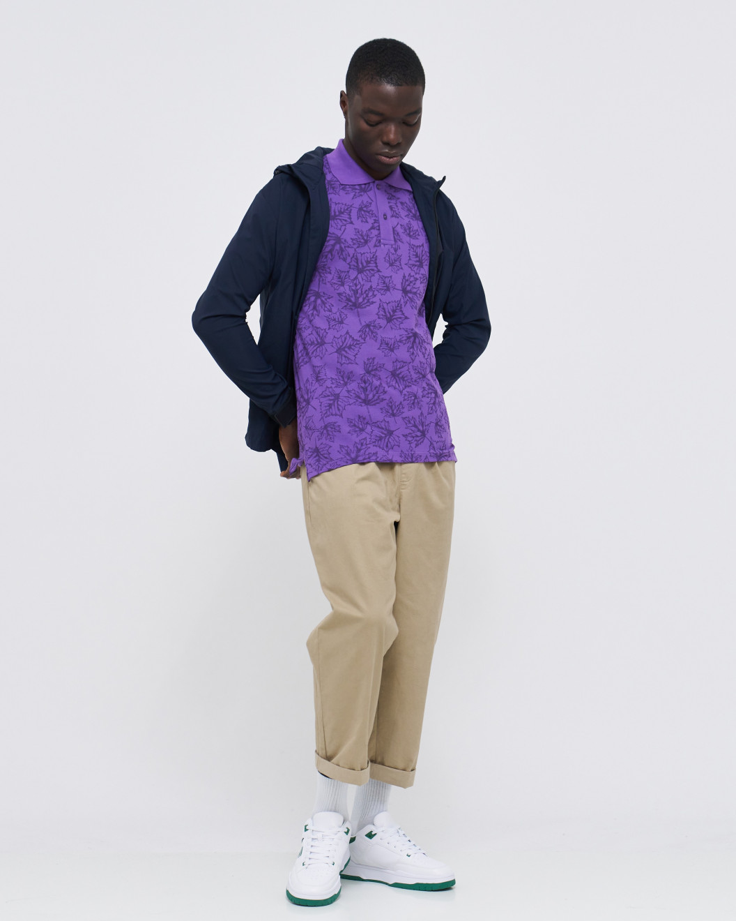 Men's Lavender Pique Polo, with Autumn Leaves Print and Casual Society Logo