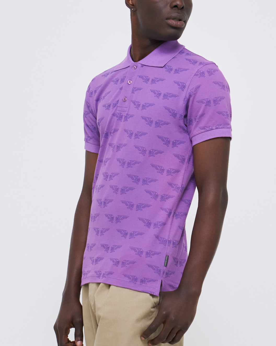 Men's Lavender Pique Polo, with Angelic Templar Print and Casual Society Logo