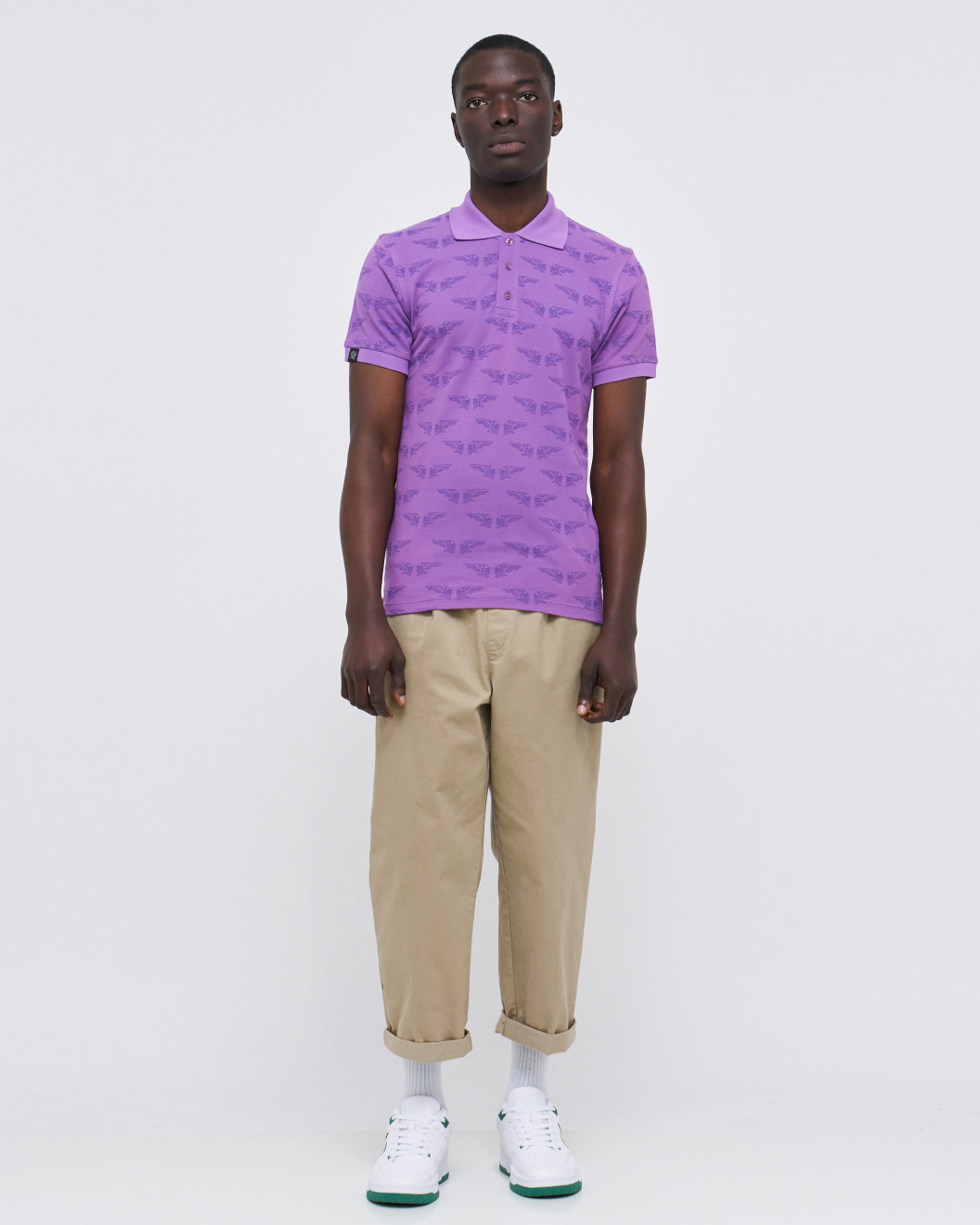 Men's Lavender Pique Polo, with Angelic Templar Print and Casual Society Logo