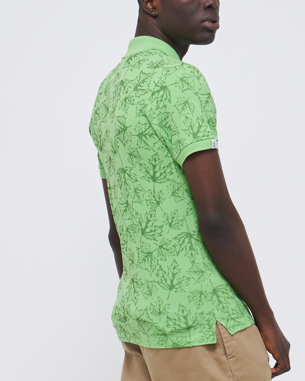 Men's Pastel Green Pique Polo, with Autumn Leaves Print and Casual Society Logo